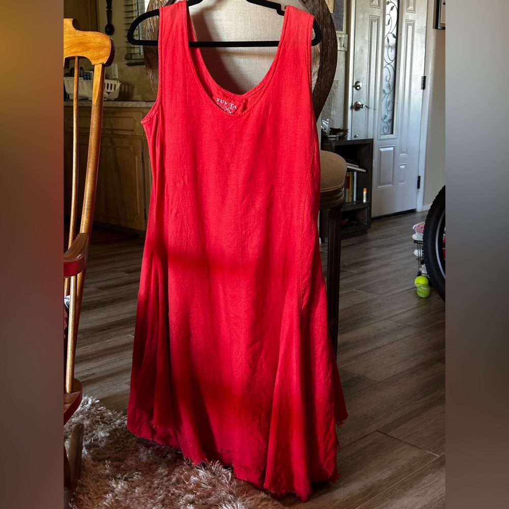 Yuvita Red Asymmetric Linen Dress